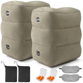 Eooqi inflatable foot rest pillow, fully inflated, supports comfortable travel on planes or trains.