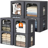 EpicTotes 8-pack storage bin with metal frame keeps shape for stable stacking.