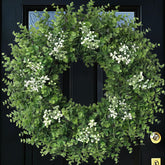 Eqanro 26-inch boxwood wreath on front door adds year-round curb appeal