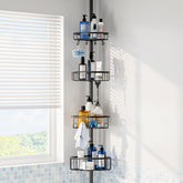 ESSEME corner shower caddy with pole assembly for clutter-free corners.
