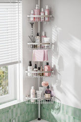 ESSEME corner shower caddy with tension pole keeps shampoo organized and within reach