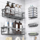 EUDELE 5-pack rustproof stainless steel shower caddies keep bathroom organized.