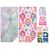 Eunzel mermaid-tail towel for kids at the beach, soft and quick-drying