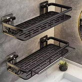 EVALAND shower caddy with adhesive brace design keeps heavy bottles secure
