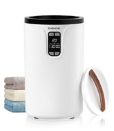 Evenchic towel warmer front view with LED display showing warm settings