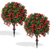 EverNature boxwood topiary ball with red rose, 16in, enhances curb appeal indoors or outdoors.