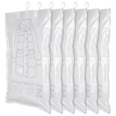 Exclaith 6-pack hanging vacuum bags demonstrate organized closet space savings.