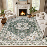 ExpediX 8x10 living room rug in green ivory showcasing boho medallion for versatile decor.