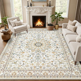ExpediX 8x10 area rug pattern enhances living room elegance with vintage boho flair