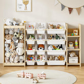 EXPERLAM 3-in-1 toy storage holder for plush toys on the left in a playroom