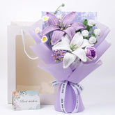EZsenses crochet lily bouquet close-up showing detailed petals for timeless home decor