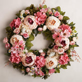 EZsenses Peony Wreath with soft pink flowers enhances curb appeal and welcomes guests.