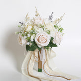 EZsenses wedding bouquet with white champagne roses and ribbon bow for elegant ceremony decor