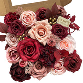 FACINOC burgundy roses bouquet assembly with flexible stems for easy DIY bouquets.