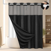 FADOTY No Hook Shower Curtain with built-in rings for quick setup.