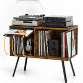 Faesun flip-top record player stand front view highlights vintage style for cozy listening