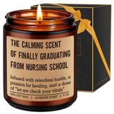 Fairy's Gift candle label featuring a witty nursing graduation message for celebration.