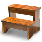 FANATU wooden two-step stool in kitchen use showing sturdy construction for safe reaching