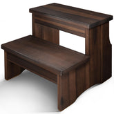 FANATU wooden two-step stool with walnut finish, front view for kitchen reach and stability.