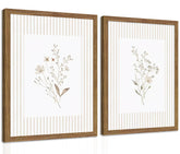 FancyNew Neutral Wildflower wall art set features two framed prints for a calming living room.