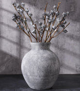 FancyPlus ceramic flower vase 7.4-inch grey front view highlights rustic elegance
