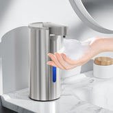Fantictas automatic foaming soap dispenser front view with sleek stainless finish
