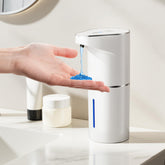 Fantictas automatic soap dispenser front view, sleek white finish for easy countertop use.