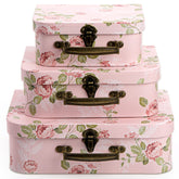 Fasmov 3 pack small pink suitcase box for photo storage and keepsakes