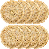 Fasmov bamboo plate holder in brown wicker, 10-inch diameter keeps plates steady on picnics.