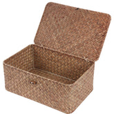 FEILANDUO wicker basket with lid for tidy, dust-proof shelf storage