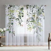 Fereyis green eucalyptus leaves curtains for living room with soft chiffon drape