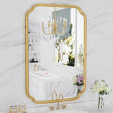 Ferytange gold bathroom mirror 20x30 reflecting light to brighten the vanity.