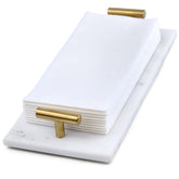 Fete guest towel holder tray in white marble adds elegant organization to bathrooms.