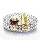 Feyarl crystal tray round silver top view for elegant jewelry organization