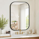 FGU bathroom mirror over sink in black matte frame for a modern focal point