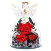 FIACO preserved rose angel figurine inside glass dome, timeless gift for birthdays and anniversaries.