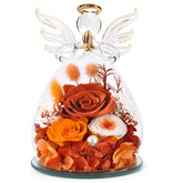 FIACO preserved-rose-angel-gift: Real orange rose inside a glass angel for a lasting keepsake.