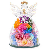 FIACO preserved rose in glass dome with angel figurine for a lasting keepsake