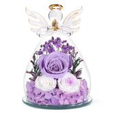 FIACO preserved rose in glass angel figurine—timeless gift for birthdays and celebrations