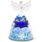 Fiaco preserved rose under glass dome with angel for lasting home decor.
