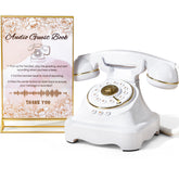 FiayaCom Audio Guest Book wedding phone on reception table for easy recording.