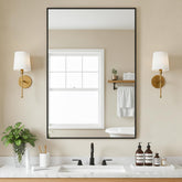 FICTOR 36x24 bathroom mirror front view with sleek black frame and clear reflection.