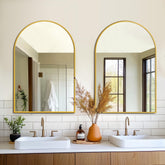 FICTOR two-pack gold arched bathroom mirrors above sink for symmetrical setup