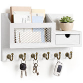 FifthQuarter key mail holder wall white front view keeps keys and mail organized.