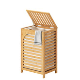 FILWH laundry hamper with bamboo lid keeps clothes concealed and tidy.
