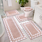 Findosom bathroom rug set pink-white runner creates a cohesive look.