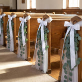 FineCheer wedding aisle chair sashes with long tulle tails for elegant seating decor.