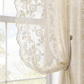 FINECITY beige lace curtains pair setup with soft light in a living room