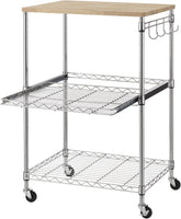 Finnhomy 3-Tier Rolling Kitchen Cart with oak top for versatile storage and mobility.