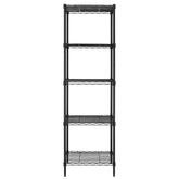 Finnhomy heavy-duty 5-tier shelf assembly showing tool-free setup and secure placement